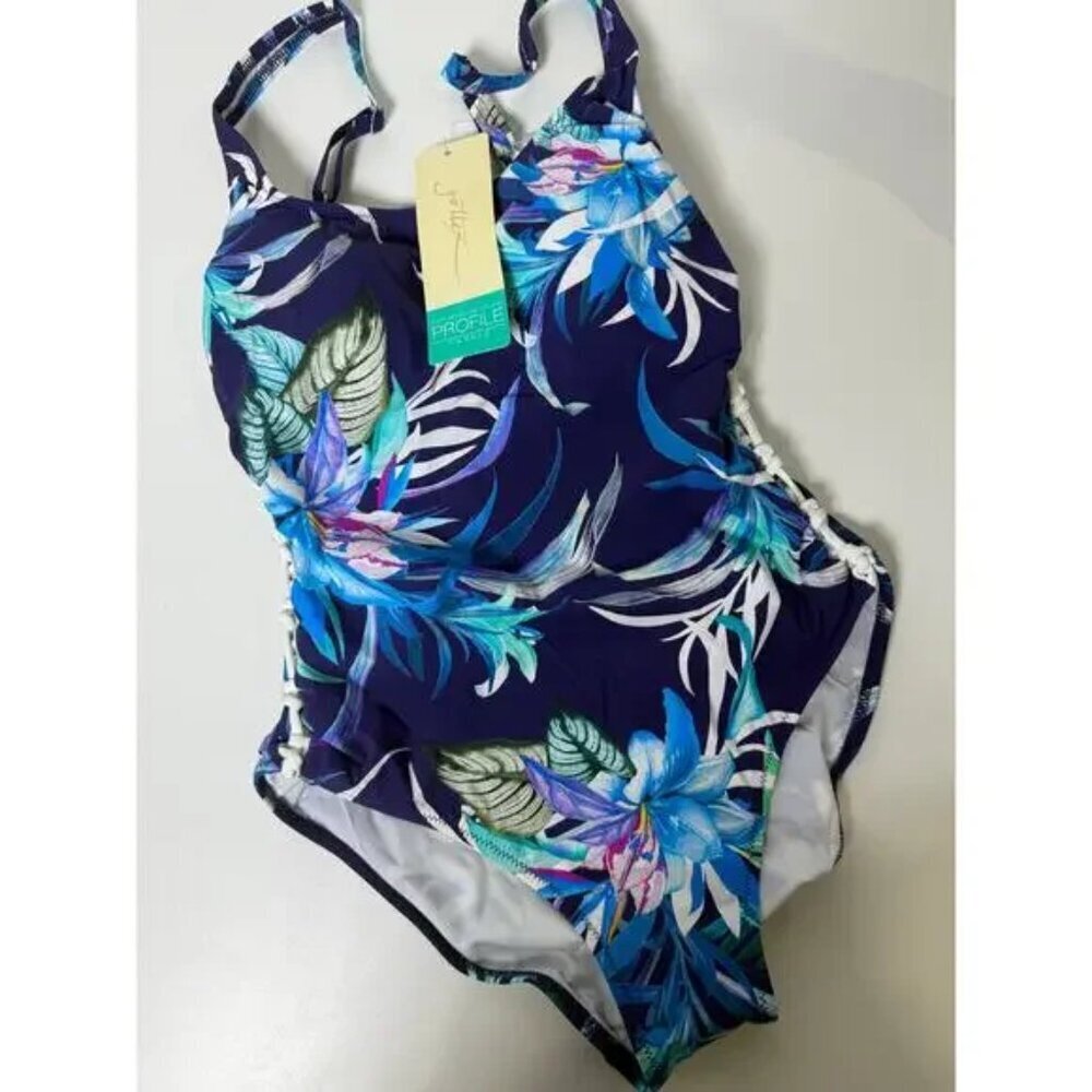 Gottex Profile Turkiz Women’s One Piece Swimsuit Purple Floral New